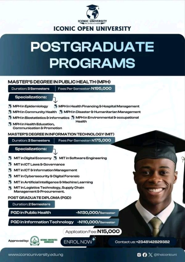 ICONIC UNIVERSITY RELEASES POSTGRADUATE PROGRAMME ADMISSION FORM FOR ...